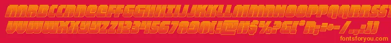 フォントheavyfalconchromeital – 赤い背景にオレンジの文字