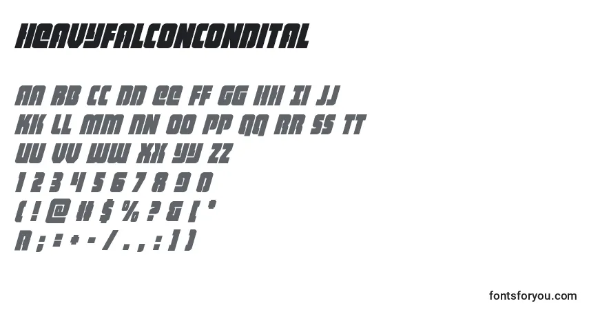 A fonte Heavyfalconcondital – alfabeto, números, caracteres especiais