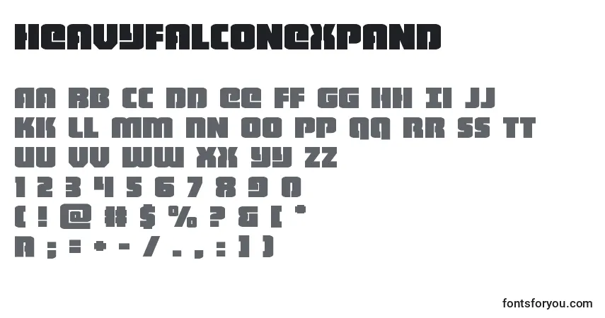 A fonte Heavyfalconexpand – alfabeto, números, caracteres especiais