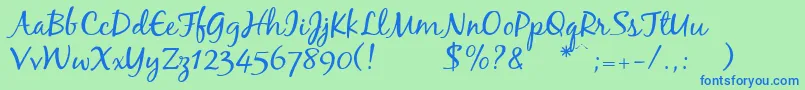 Blackjackregular-Schriftart – Blaue Schriften auf grünem Hintergrund