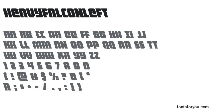 A fonte Heavyfalconleft – alfabeto, números, caracteres especiais