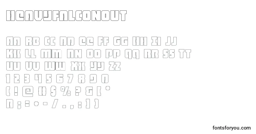Czcionka Heavyfalconout – alfabet, cyfry, specjalne znaki