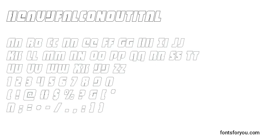 Schriftart Heavyfalconoutital – Alphabet, Zahlen, spezielle Symbole