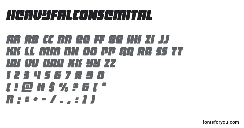 Czcionka Heavyfalconsemital – alfabet, cyfry, specjalne znaki