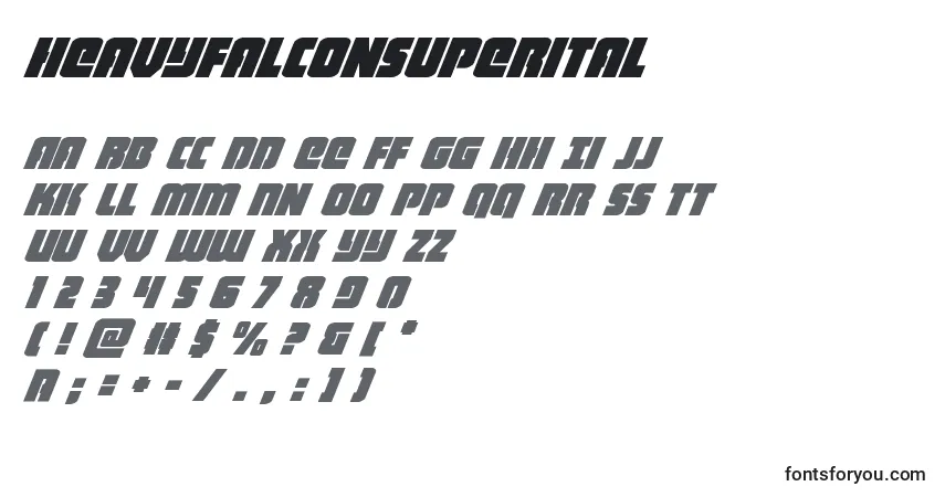 Schriftart Heavyfalconsuperital – Alphabet, Zahlen, spezielle Symbole