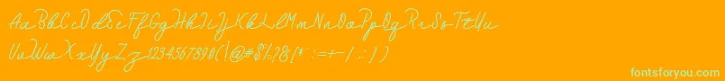 Hebrida-Schriftart – Grüne Schriften auf orangefarbenem Hintergrund