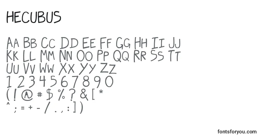 A fonte Hecubus (129274) – alfabeto, números, caracteres especiais