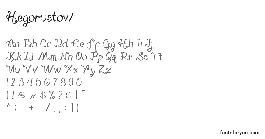 Шрифт Hegorustow – алфавит, цифры, специальные символы
