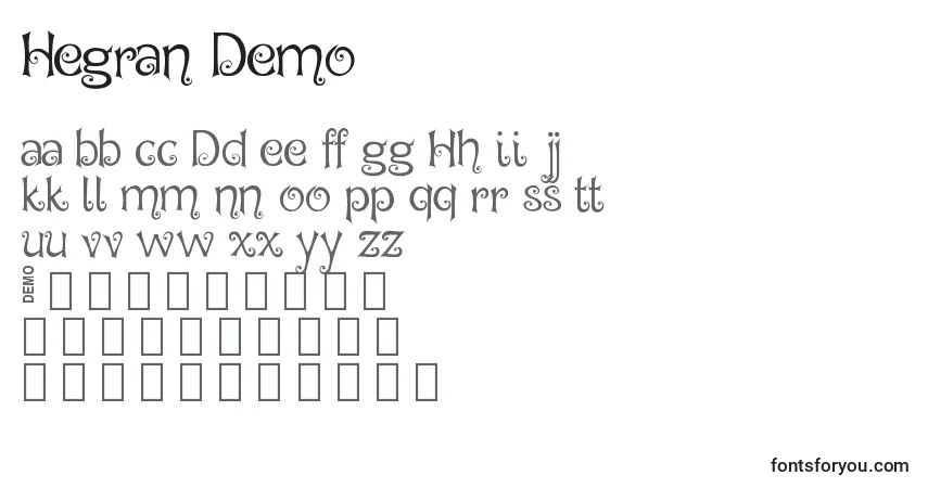 Hegran Demo-fontti – aakkoset, numerot, erikoismerkit