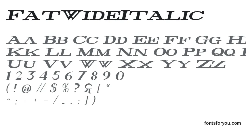 A fonte FatWideItalic – alfabeto, números, caracteres especiais