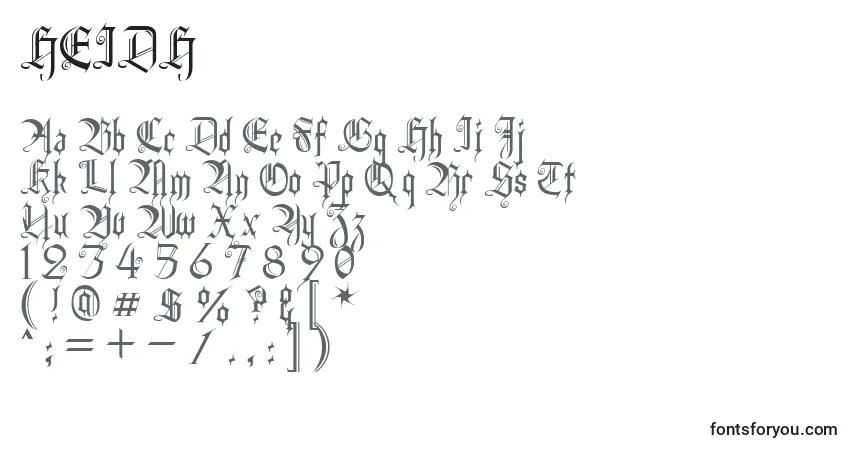 A fonte HEIDH    (129281) – alfabeto, números, caracteres especiais