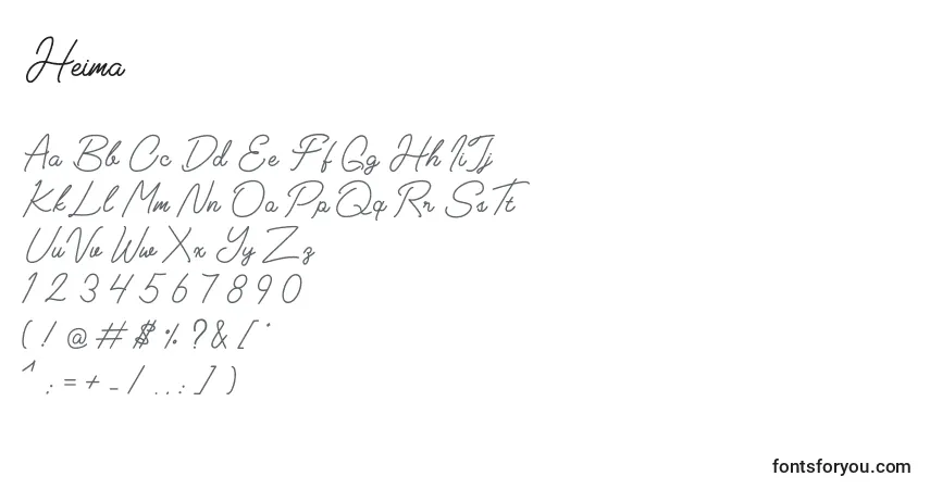 Schriftart Heima – Alphabet, Zahlen, spezielle Symbole