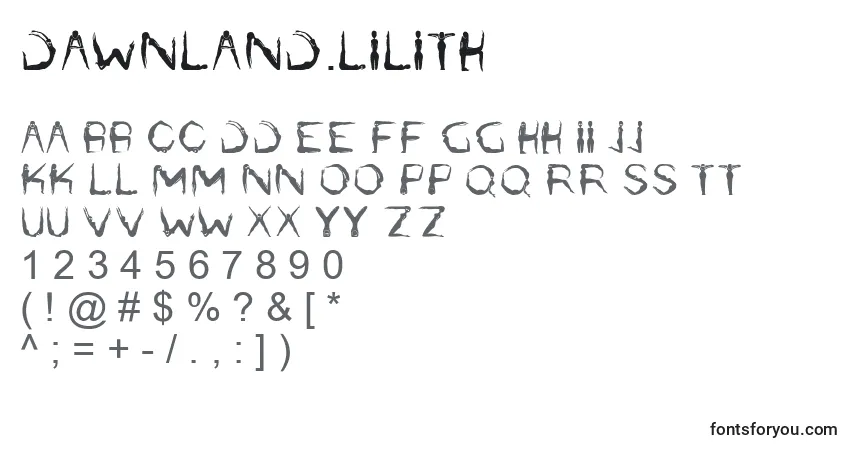 A fonte Dawnland.Lilith – alfabeto, números, caracteres especiais