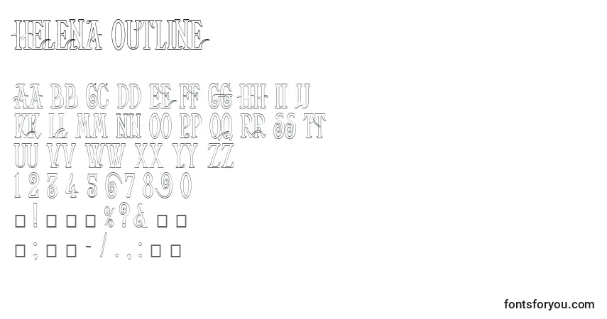 Czcionka Helena Outline – alfabet, cyfry, specjalne znaki