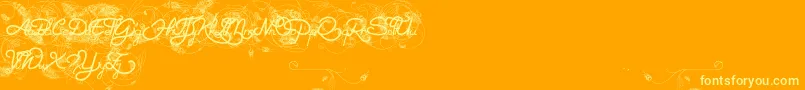 Weitere Informationen zur Helene Queen K-Schriftart Helene Queen K-Schriftart – Gelbe Schriften auf orangefarbenem Hintergrund