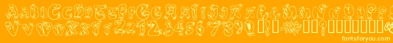 Helium Heaven-Schriftart – Gelbe Schriften auf orangefarbenem Hintergrund