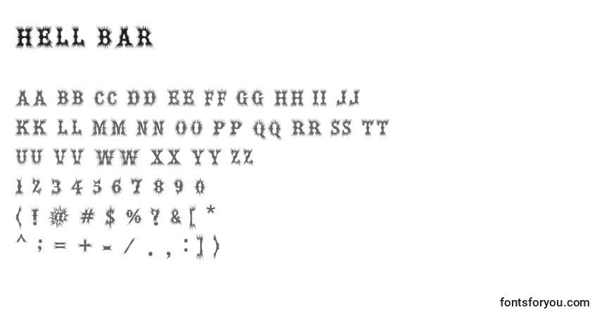 Czcionka Hell Bar – alfabet, cyfry, specjalne znaki