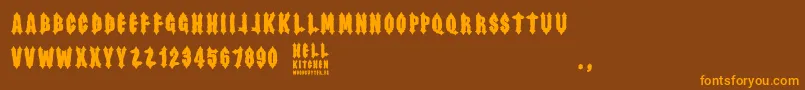 Weitere Informationen zur Hell Kitchen-Schriftart Hell Kitchen-Schriftart – Orangefarbene Schriften auf braunem Hintergrund