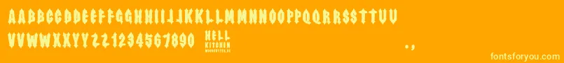 Hell Kitchen-Schriftart – Gelbe Schriften auf orangefarbenem Hintergrund