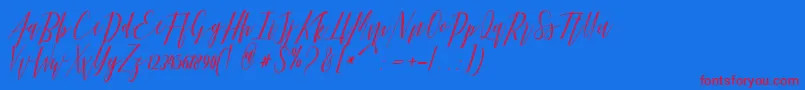 Hellarria-Schriftart – Rote Schriften auf blauem Hintergrund