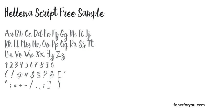 Schriftart Hellena Script Free Sample – Alphabet, Zahlen, spezielle Symbole