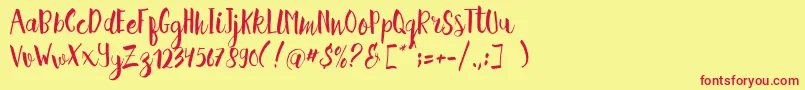 Hellena Script Free Sample-Schriftart – Rote Schriften auf gelbem Hintergrund