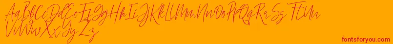 Hellena-Schriftart – Rote Schriften auf orangefarbenem Hintergrund