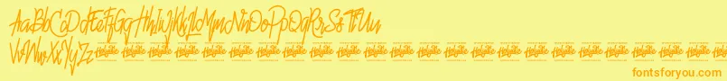 Hello Avelline-Schriftart – Orangefarbene Schriften auf gelbem Hintergrund