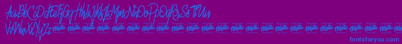 Hello Avelline-Schriftart – Blaue Schriften auf violettem Hintergrund