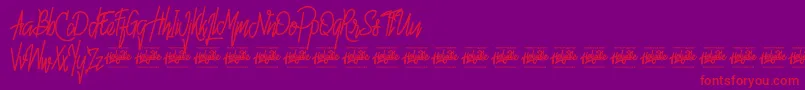 Hello Avelline-Schriftart – Rote Schriften auf violettem Hintergrund