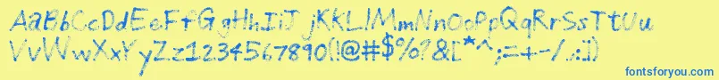 Więcej informacji o czcionce GrungeHandwriting Czcionka GrungeHandwriting – niebieskie czcionki na żółtym tle