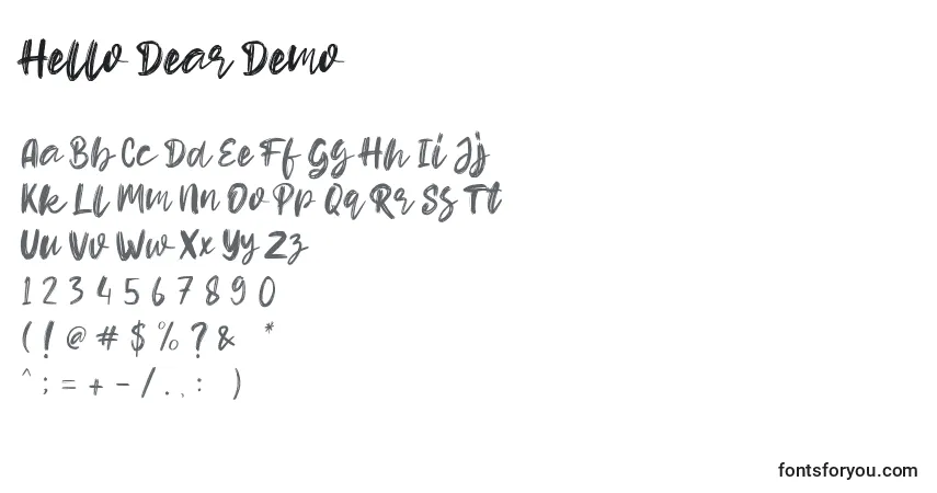 A fonte Hello Dear Demo (129316) – alfabeto, números, caracteres especiais