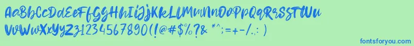Czcionka Hello Dear Demo – niebieskie czcionki na zielonym tle