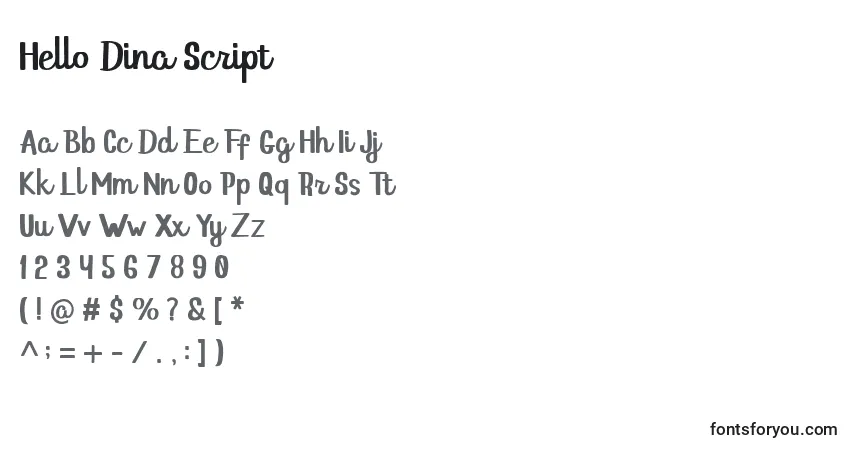 Fuente Hello Dina Script - alfabeto, números, caracteres especiales