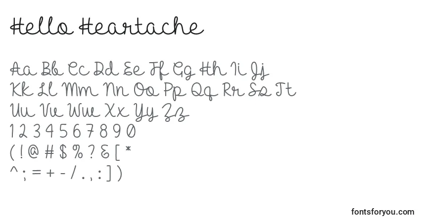 Czcionka Hello Heartache   – alfabet, cyfry, specjalne znaki