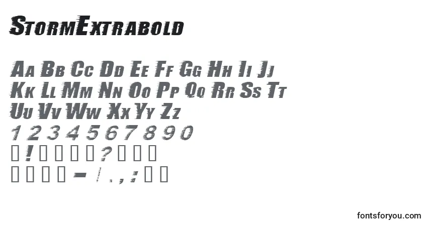 A fonte StormExtrabold – alfabeto, números, caracteres especiais