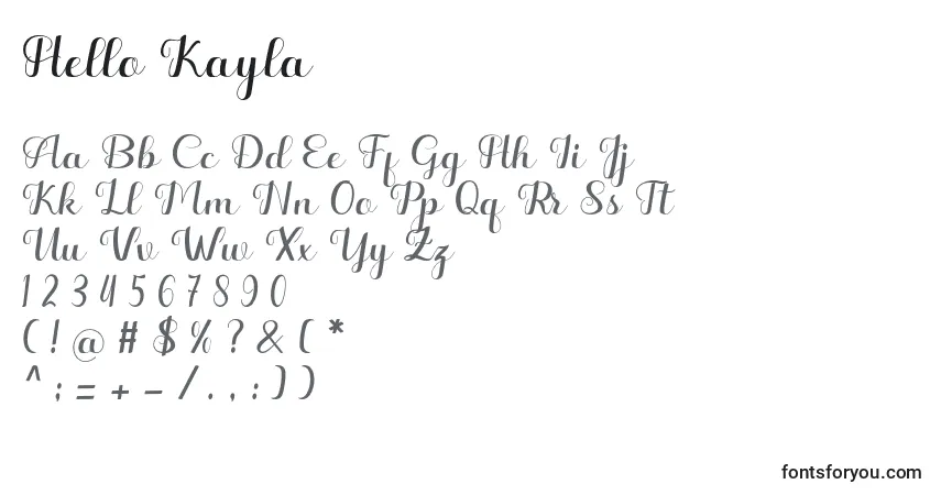 Schriftart Hello Kayla – Alphabet, Zahlen, spezielle Symbole
