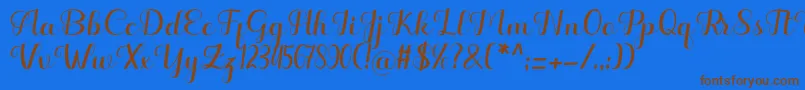 Hello Kayla Font – Brown Fonts on Blue Background