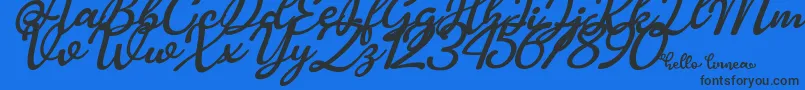 Hello Linnea italic-Schriftart – Schwarze Schriften auf blauem Hintergrund