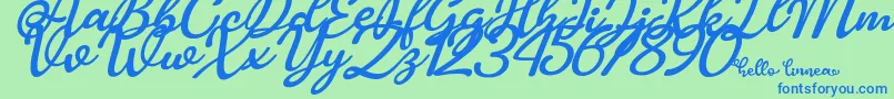 フォントHello Linnea italic – 青い文字は緑の背景です。