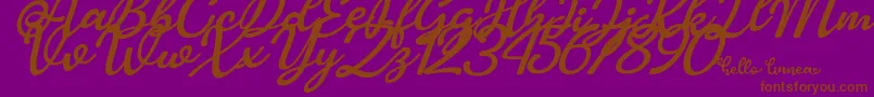 Hello Linnea italic-Schriftart – Braune Schriften auf violettem Hintergrund