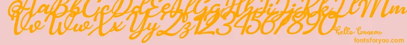 Hello Linnea italic-fontti – oranssit fontit vaaleanpunaisella taustalla