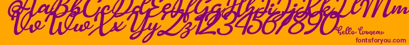 Hello Linnea italic Font – Purple Fonts on Orange Background