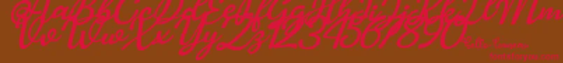 フォントHello Linnea italic – 赤い文字が茶色の背景にあります。