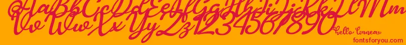 Hello Linnea italic Font – Red Fonts on Orange Background
