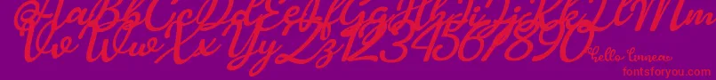 Fonte Hello Linnea italic – fontes vermelhas em um fundo violeta