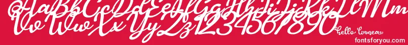 Fonte Hello Linnea italic – fontes brancas em um fundo vermelho