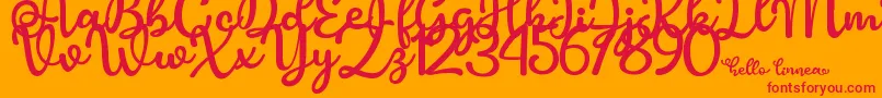 Hello Linnea Font – Red Fonts on Orange Background