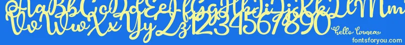 Hello Linnea Font – Yellow Fonts on Blue Background