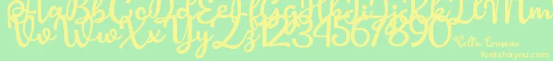 フォントHello Linnea – 黄色の文字が緑の背景にあります